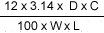 N = \cfrac{12×3.14×D×C} {100×W×L}